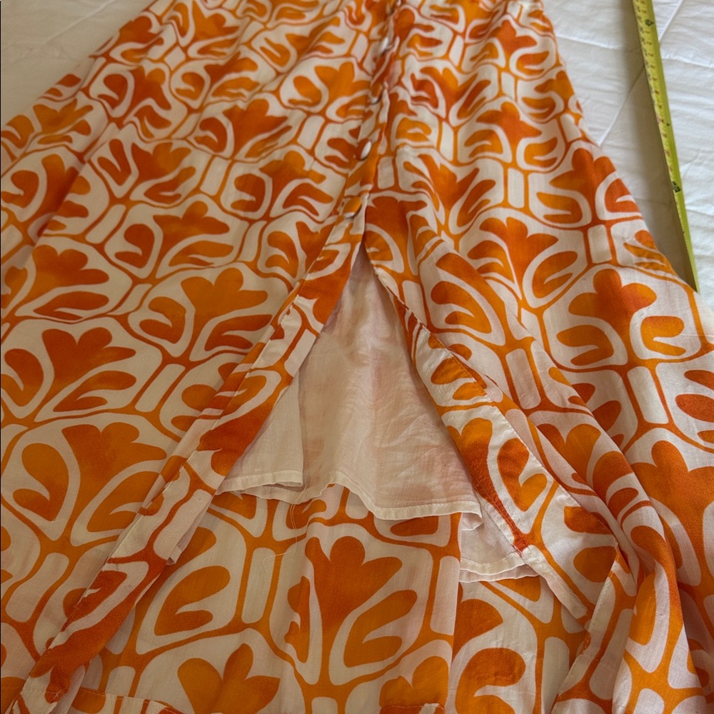 Anthropologie Orange and Cream Floral-Print Long Sleeve Maxi Dress - Picture 12 of 13